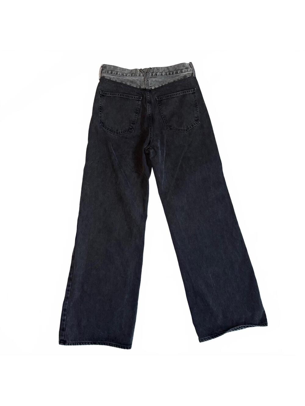 Veronica Beard Taylor Two-Tone Wide Leg High Rise Black/Gray Jeans - Picture 4 of 9